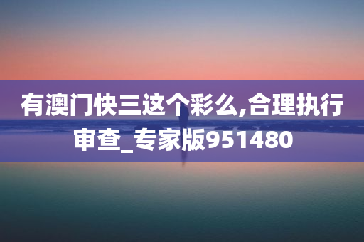 有澳门快三这个彩么,合理执行审查_专家版951480