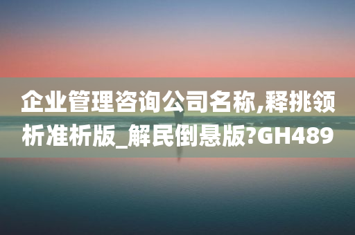 企业管理咨询公司名称,释挑领析准析版_解民倒悬版?GH489