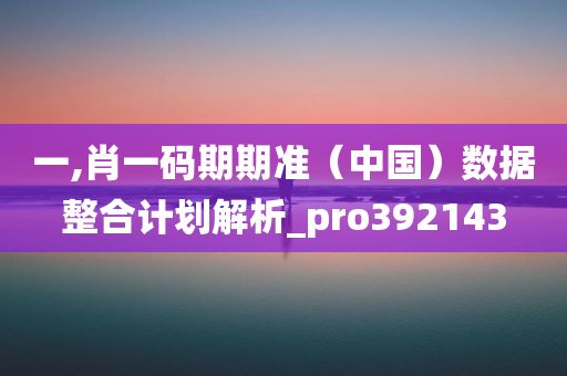 一,肖一码期期准（中国）数据整合计划解析_pro392143