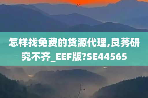 怎样找免费的货源代理,良莠研究不齐_EEF版?SE44565