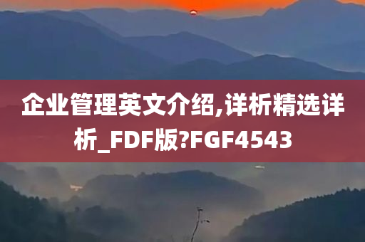 企业管理英文介绍,详析精选详析_FDF版?FGF4543