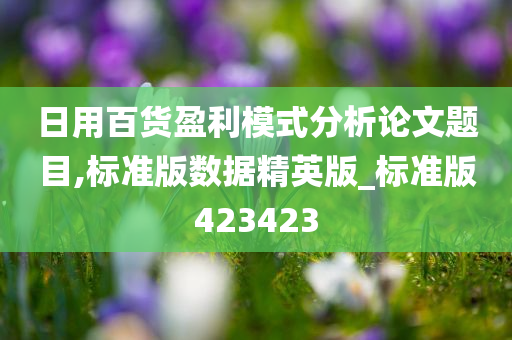 日用百货盈利模式分析论文题目,标准版数据精英版_标准版423423