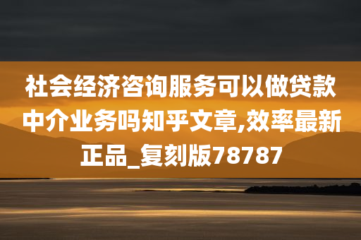 社会经济咨询服务可以做贷款中介业务吗知乎文章,效率最新正品_复刻版78787